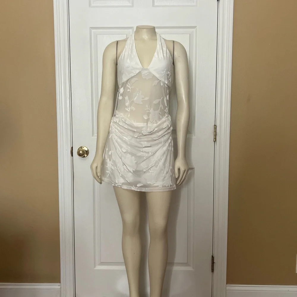Princess Polly White Sheer Floral Halter Mini Dress - Picture 10 of 15